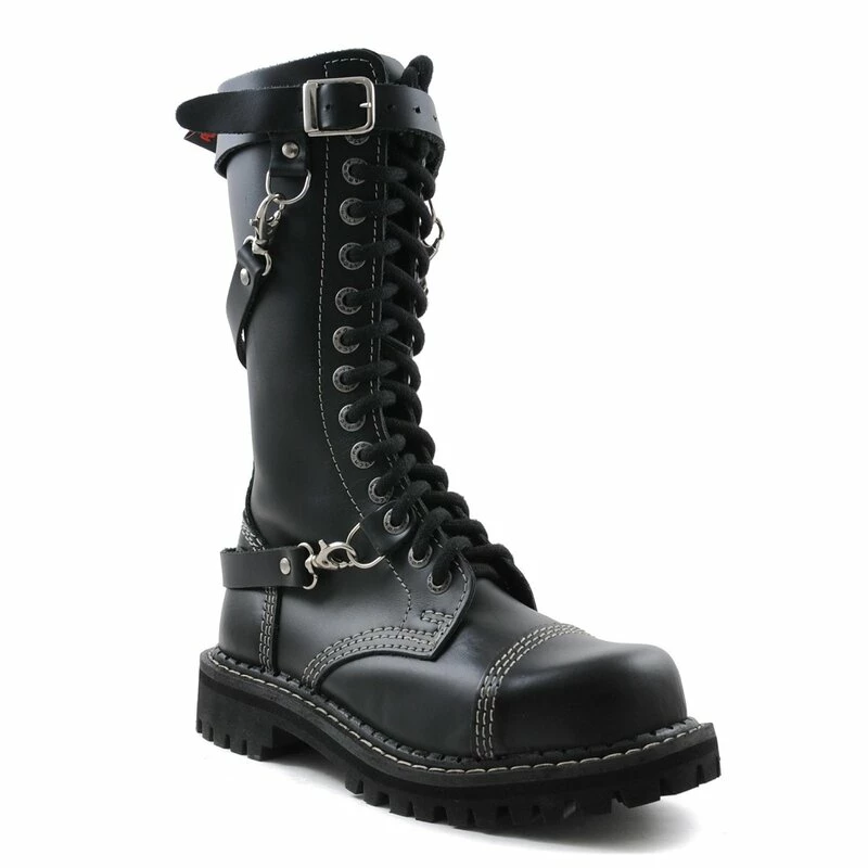 Bottes En Cuir Angry Itch - 14 Trous Sangles Ranger Noir 4 Bottes En Cuir Angry Itch - 14 Trous Sangles Ranger Noir – Image 2
