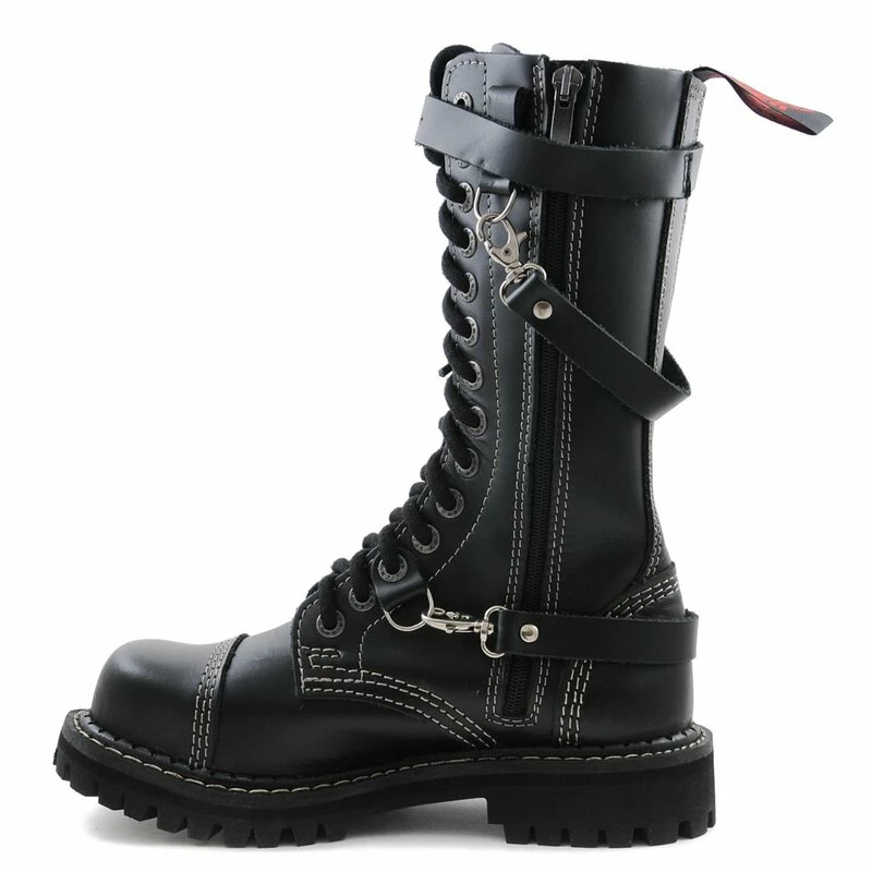 Bottes En Cuir Angry Itch - 14 Trous Sangles Ranger Noir 6 Bottes En Cuir Angry Itch - 14 Trous Sangles Ranger Noir – Image 4